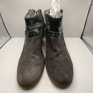 Toms Gray Suede Ankle Booties with Knit Cuff